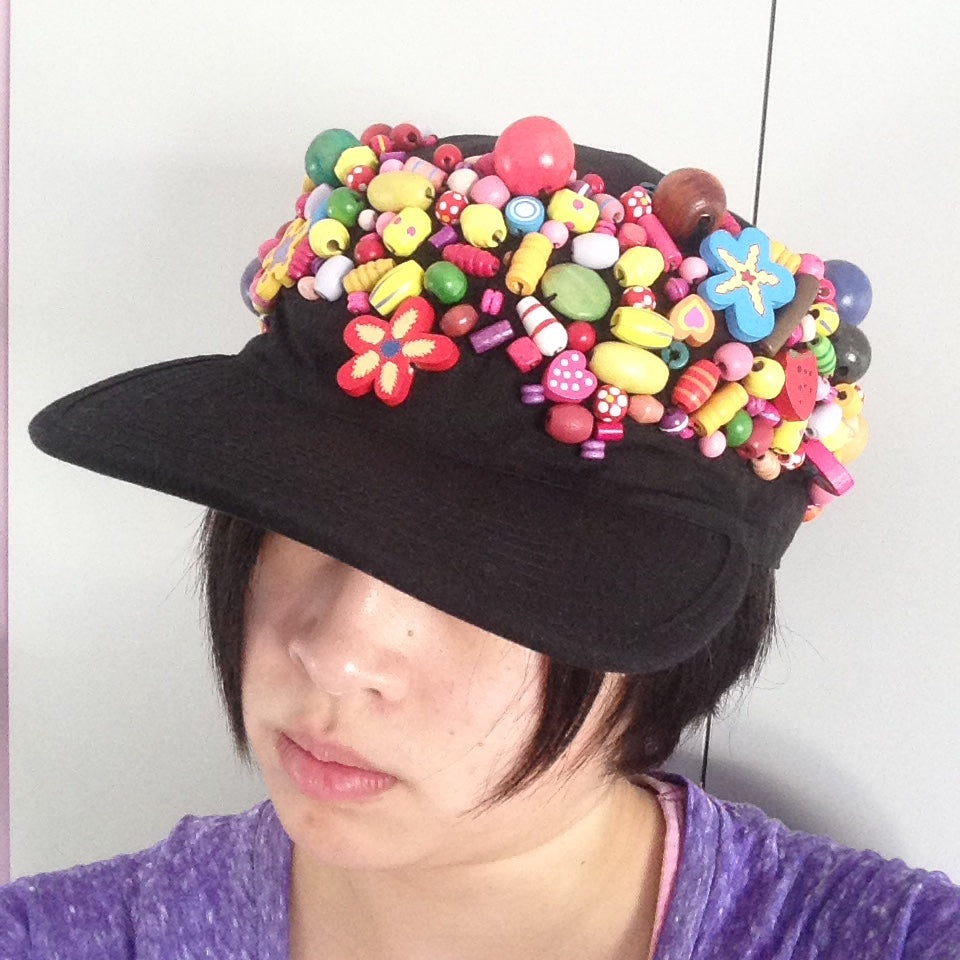 Groovy Hand Beaded Lollygagging Cap B - Upcycled