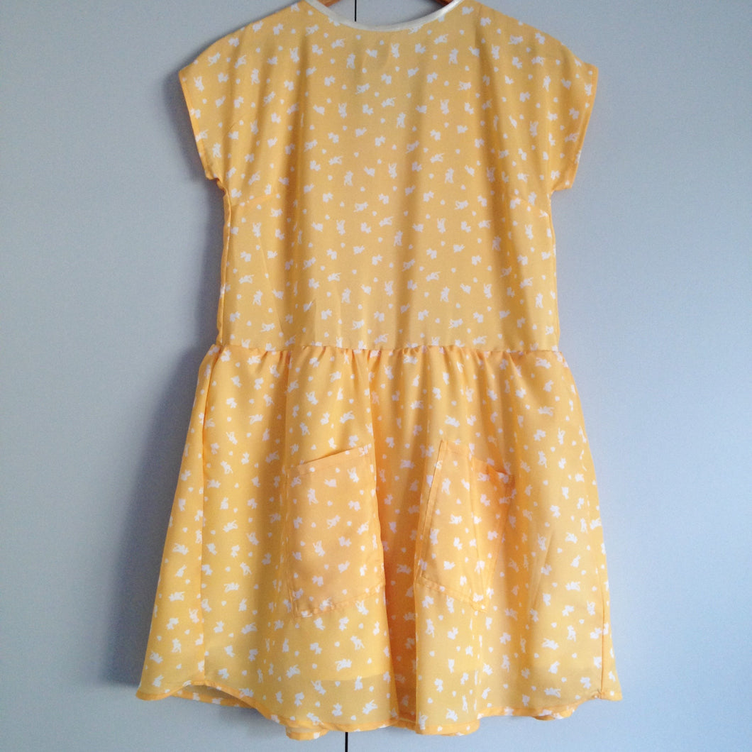 Yellow Mei Dress in Bambi and Bunny Love - Patchwork Lining, XS Seconds