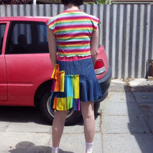 Load image into Gallery viewer, Reworked Vintage Rainbow and Denim Still Positive Miniskirt - XS/S
