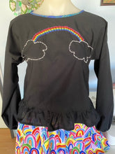 Load image into Gallery viewer, Hand Embroidered Ingrid Top in Black with Rainbow - XS to XL Made To Order
